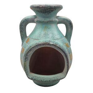 Southwestern Tea Light Holder Chimenea Ceramic Rustic Mexican Folk Art Patterns